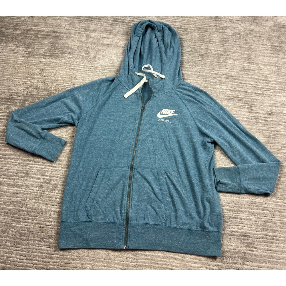 Nike Hoodie Womens XL Blue Just Do It Full Zip Heathered Lightweight SP180811NIV
